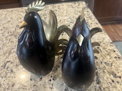 Pair of Vintage Korean Roosters .