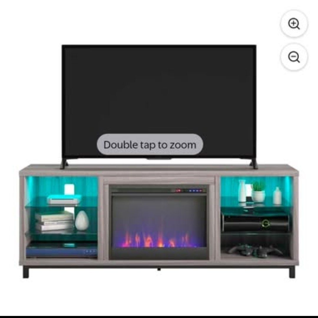 Fireplace TV Stand for TVs up to 70", Light Walnut