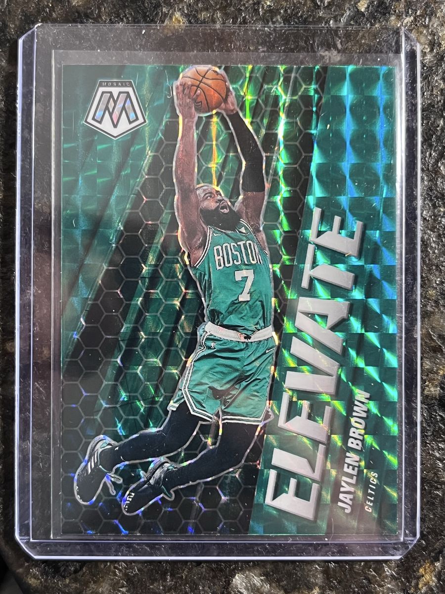 Jaylen Brown 2020-21 Panini Mosaic Elevate #8 Basketball Card Celtics Green Prizm
