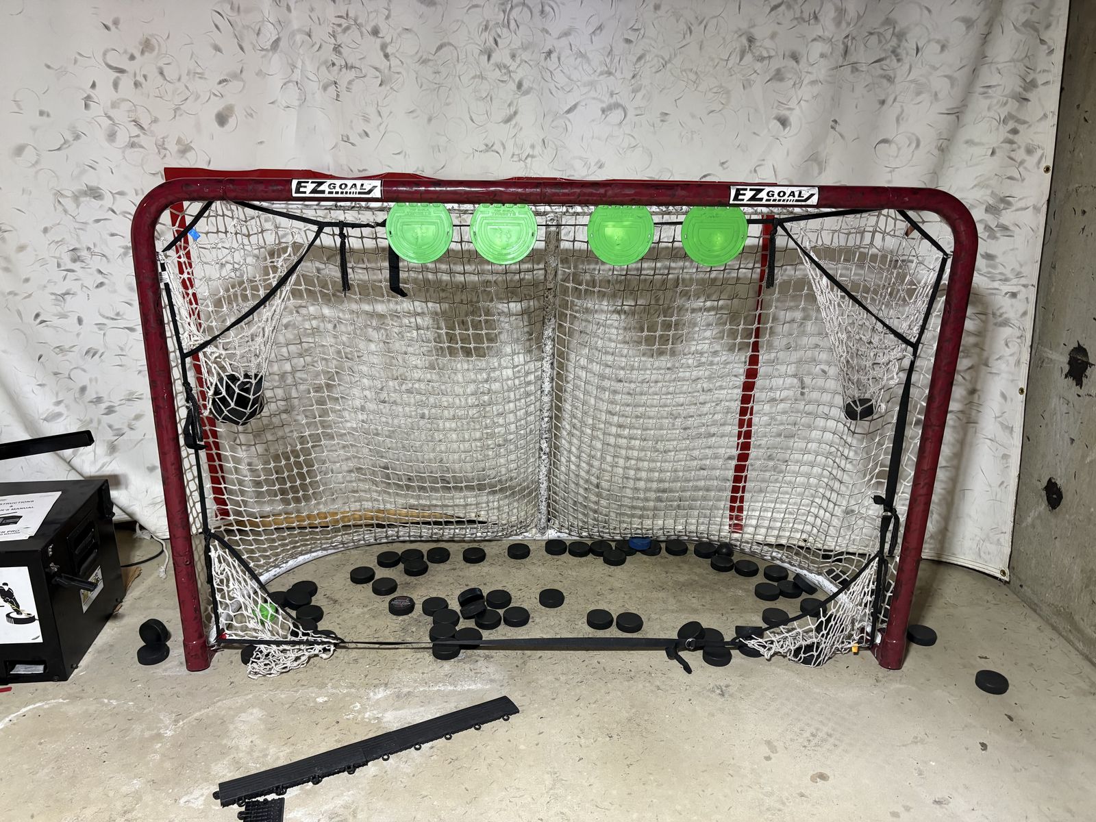 EZ Goal hockey net with target corner nets and 4 magnetic targets