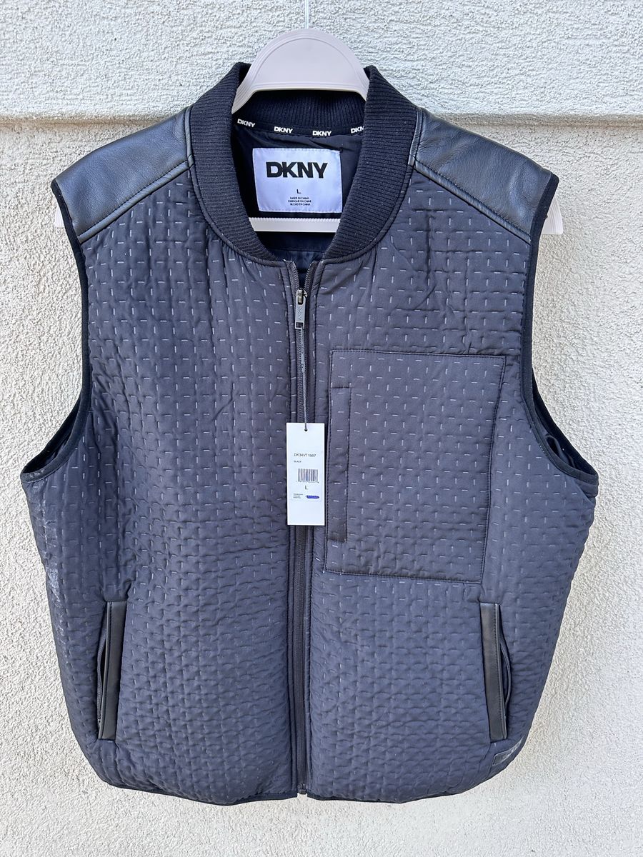 New DKNY Men's Puffer Vest with Leather Trim 