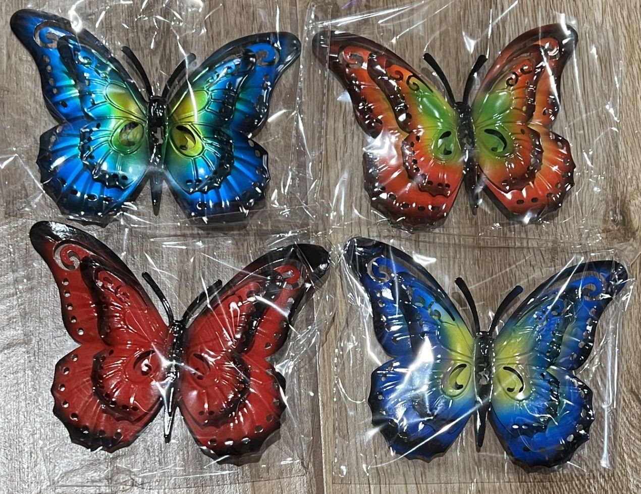 4-Pack Metal Butterfly Outdoor Wall Decor- 6.5'' Double Wings Butterflies, Hanging Decorations DW2