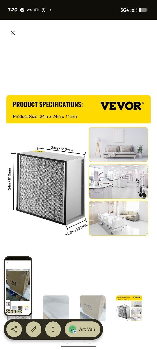 VEVOR Filter Replacement, 24'' x 24'' x 11.5'' Air