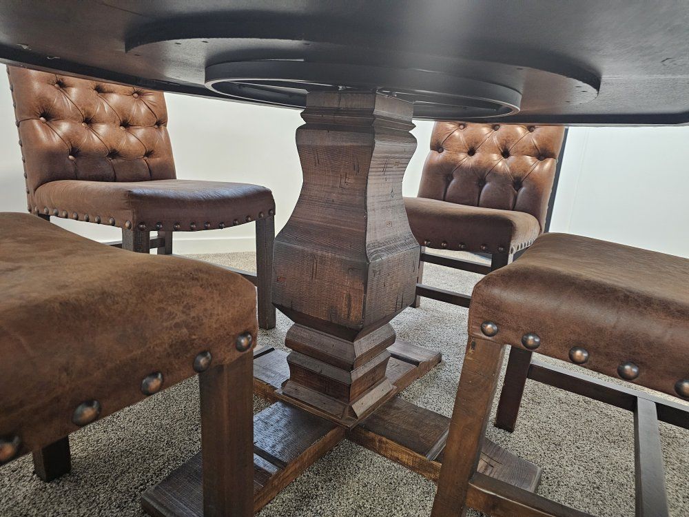 Custom 60" hammered copper table.