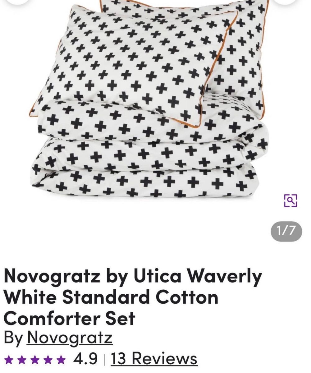 Novogratz by Utica Waverly White King Size Cotton Comforter Set, Geometric Pattern