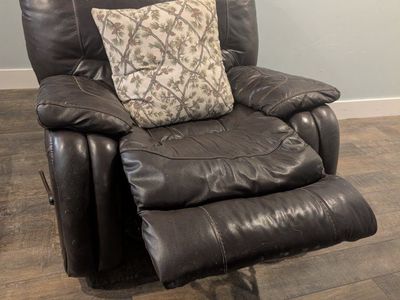 Comfortable Dark Brown Leather Recliner with Lever Reclining Mechanism