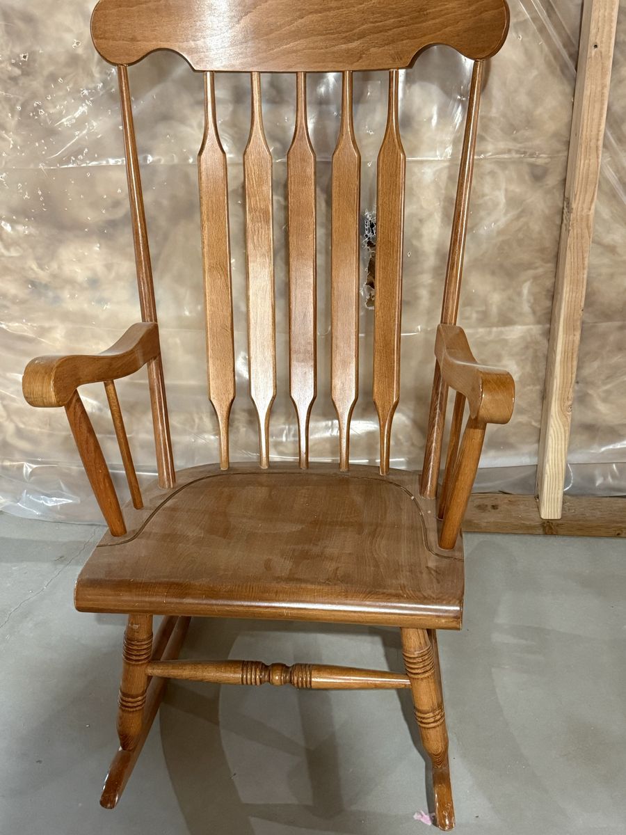 Vintage Solid Wood Rocking Chair - High Back Spindle Design