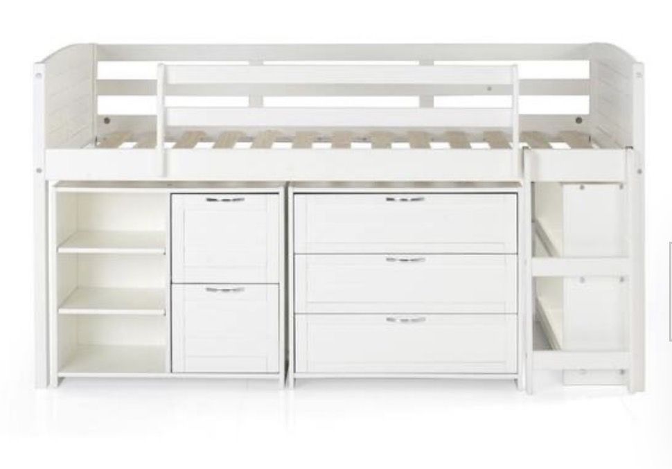 White Low Loft Bed **without shelves**