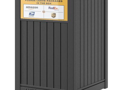 New! LHBGO Package Delivery Box for Outside with Sign, 48 Gallon Storage with Lockable Secure, Large Double Wall Resin Outdoor