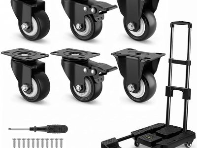 2 Inch Caster Wheel Set (6) Replacement Kit for 6-Wheel Hand Truck, Swivel Fixed