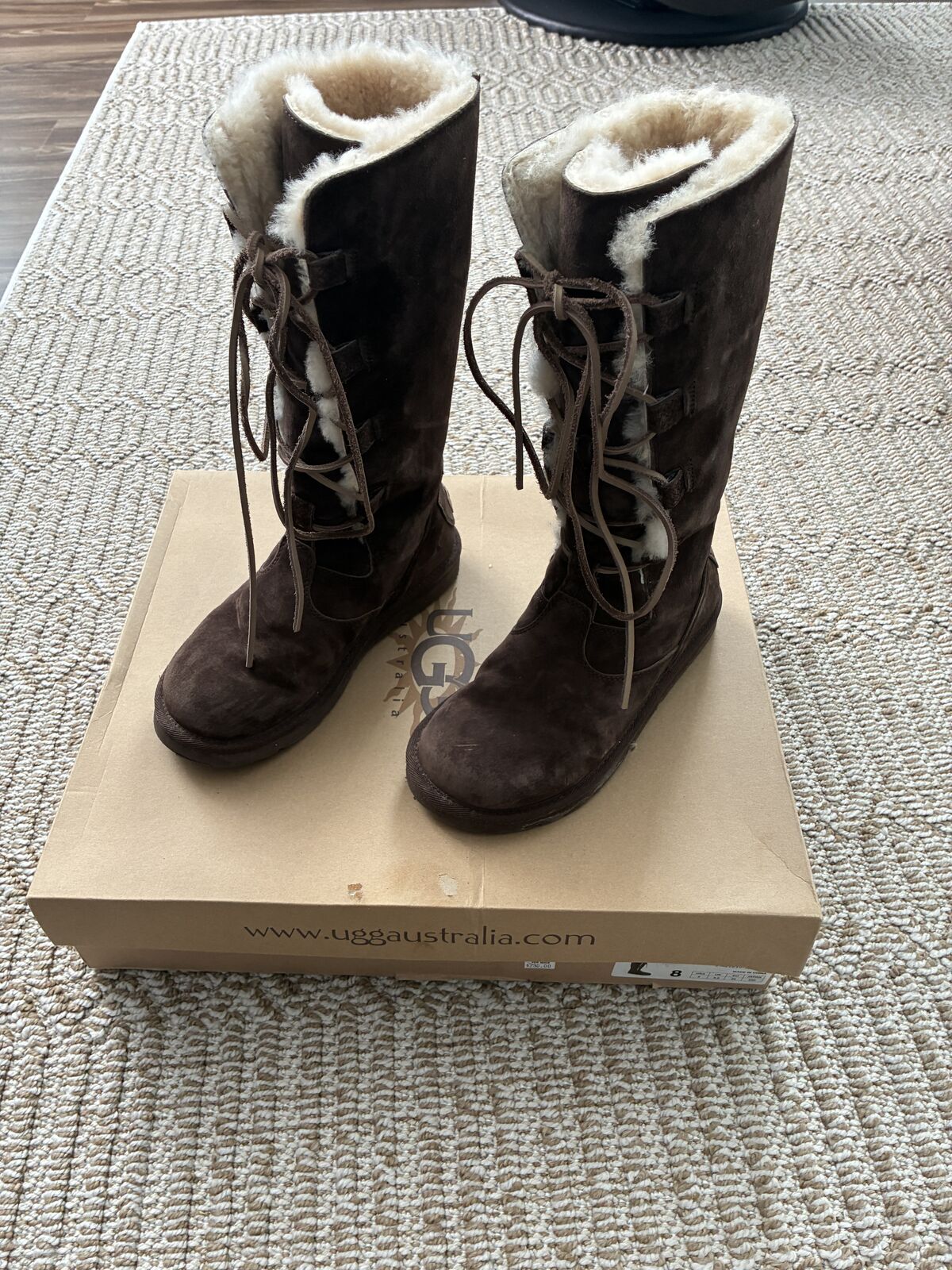 UGG Whitley Tall Brown Suede Winter Snow Boots 5122 Size 8 Sheepskin Wool Lining pre-owned