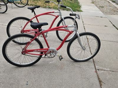 Schwinn Cruiser Bikes - Red & Silver Set of 2, Classic Beach Cruisers for Casual Rides