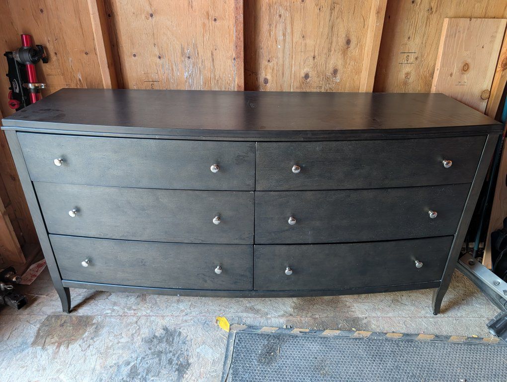 Dark Wood Finish 6-Drawer Double Dresser with Silver Hardware