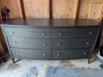 Dark Wood Finish 6-Drawer Double Dresser with Silver Hardware