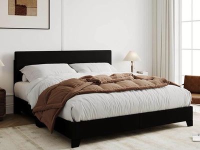 New Black Leather Full Platform Bed Frame