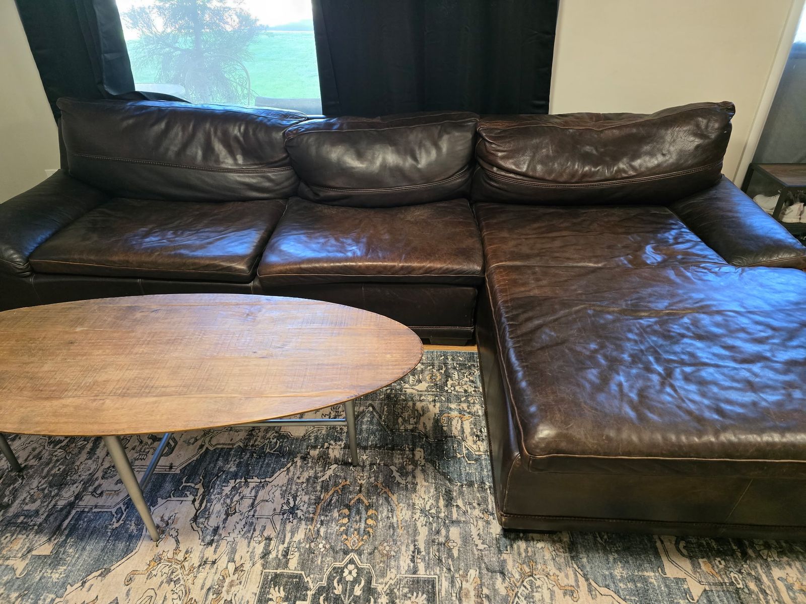 Real leather sectional