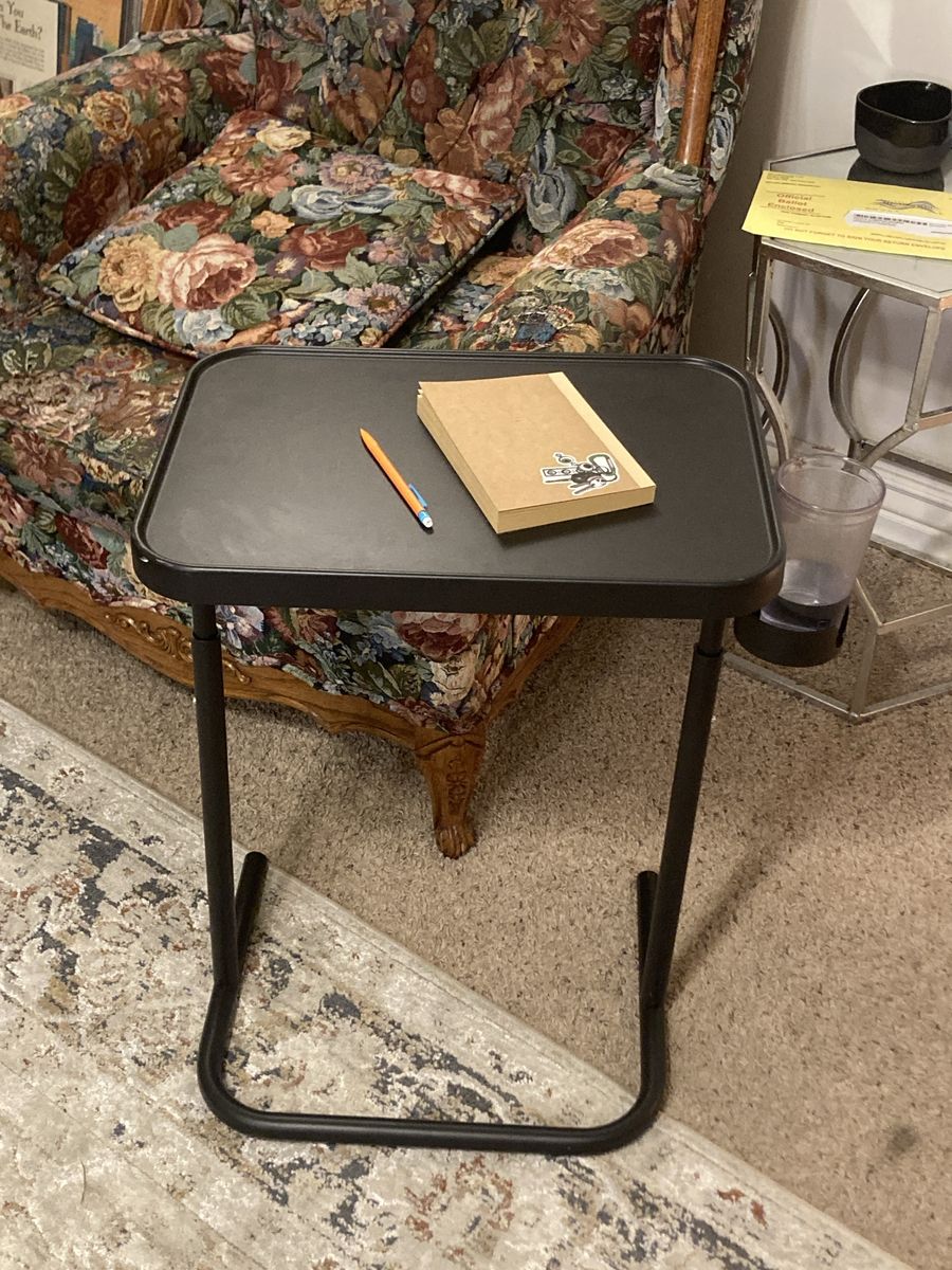 Adjustable Portable Snack Table TV Tray with Cupholder - Brown/Black