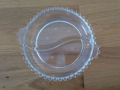 Vintage Candlewick Tab Handled Divided Candy Dish