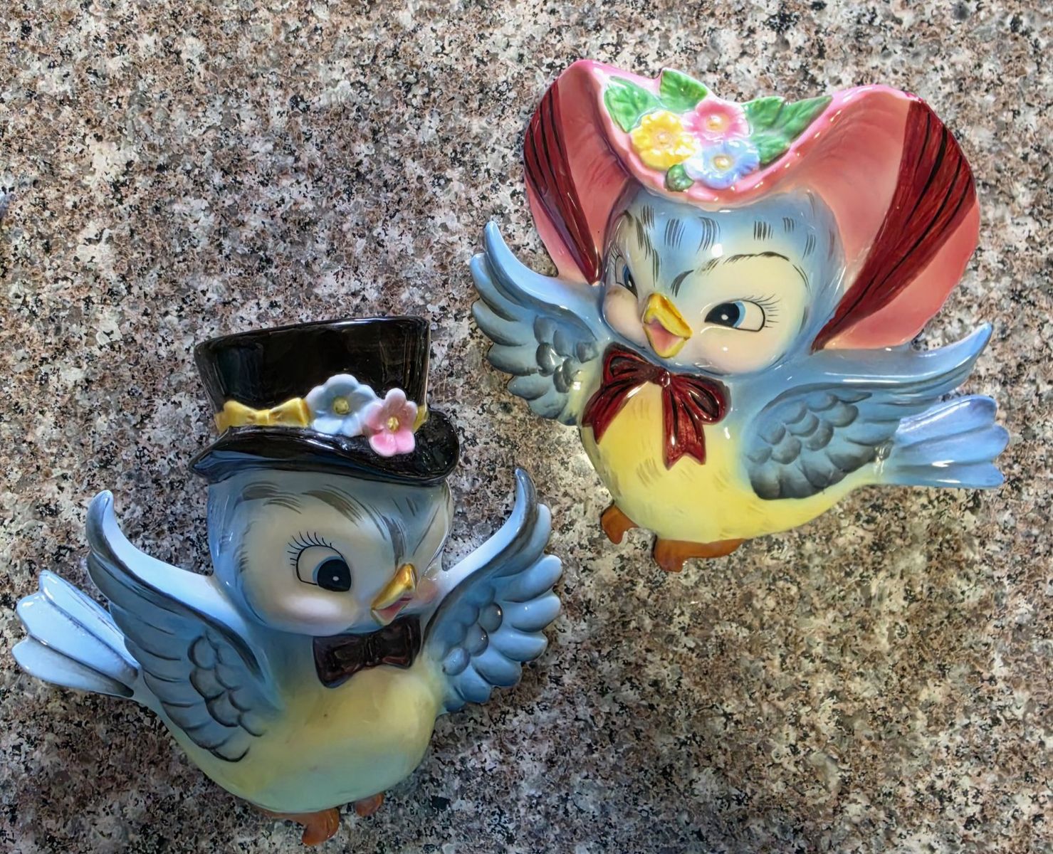 Vintage Geo. Z. Lefton 283 Ceramic Blue Bird Wall Planter Pair Hand Painted Japan