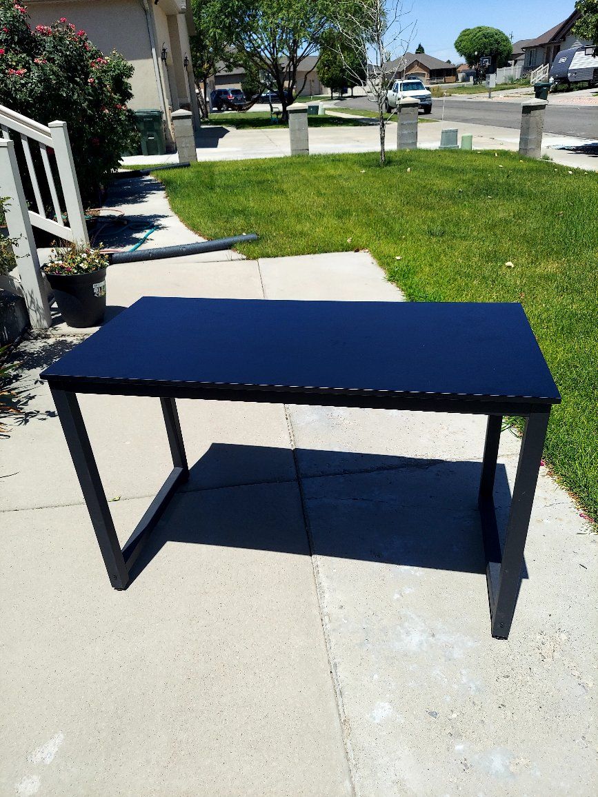 Black Wooden Desk with Monitor Mount - Modern & Sturdy