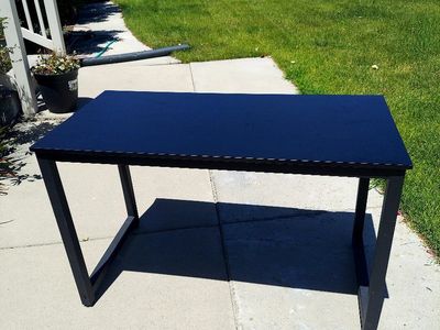 Black Wooden Desk with Monitor Mount - Modern & Sturdy