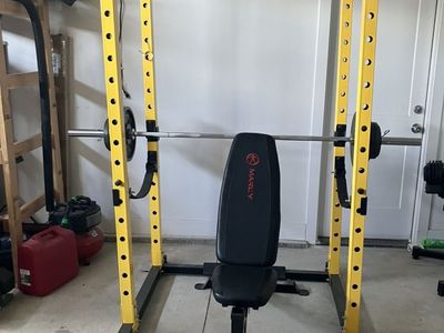 Squat rack + bench + dumbbells