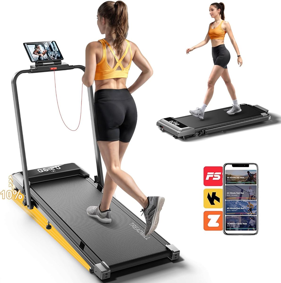 Walking Pad Treadmill with Incline, Foldable Treadmills, Compact Under Desk Treadmill with App, Remote Control and LED Display