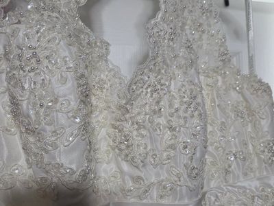 David's Bridal Ivory Wedding Dress Style 9V3194 Size 16W Beaded Halter Neck Gown
