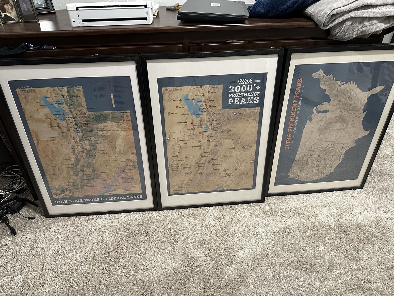 Framed Utah Maps: State Parks & Federal Lands, 2000'+ Prominence Peaks, Ultra Prominent Peaks