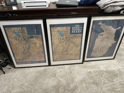 Framed Utah Maps: State Parks & Federal Lands, 2000'+ Prominence Peaks, Ultra Prominent Peaks