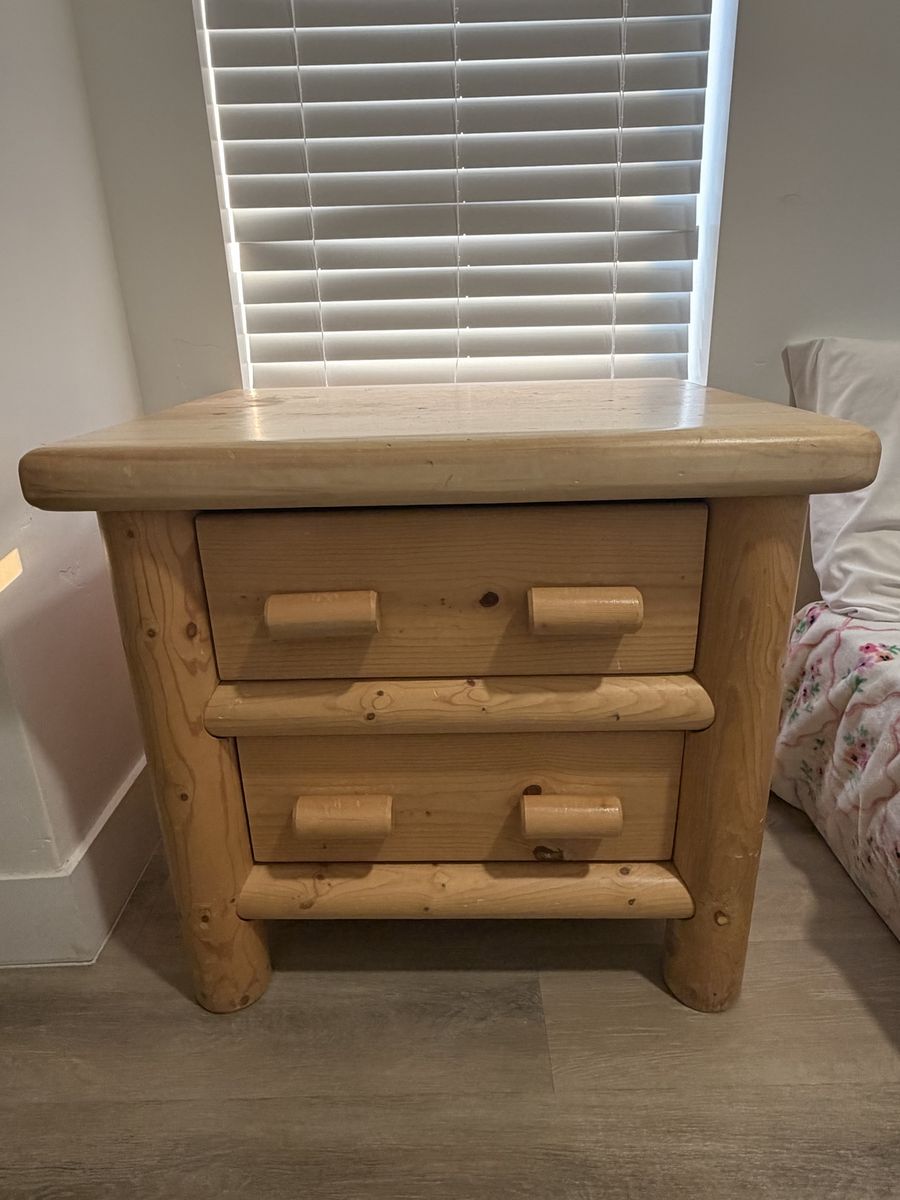 Rustic Log Furniture Nightstand & Dresser - Pine Wood 2-Drawer Nightstand & 5-Drawer Dresser