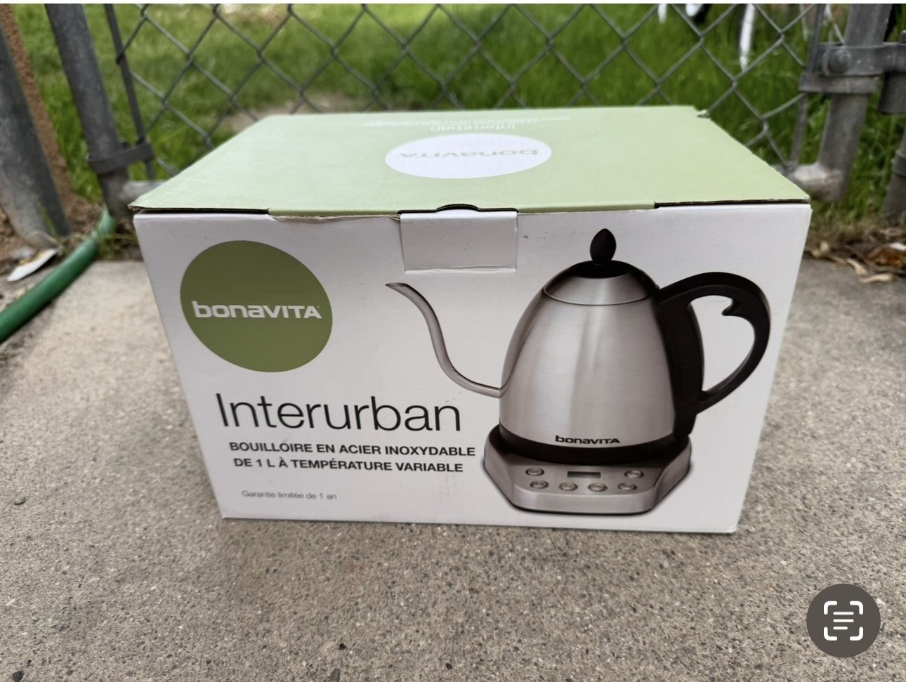 Bonavita Interurban 1L Variable Temperature Stainless Steel Gooseneck Electric Kettle