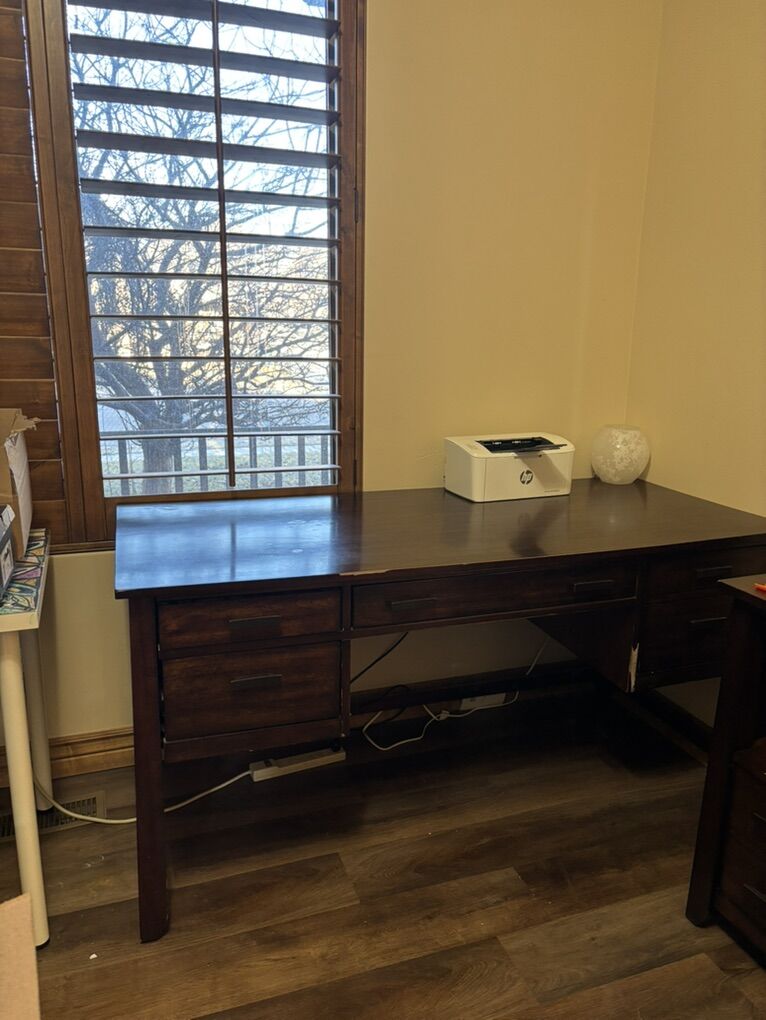 Hardwood Desk With Credenza