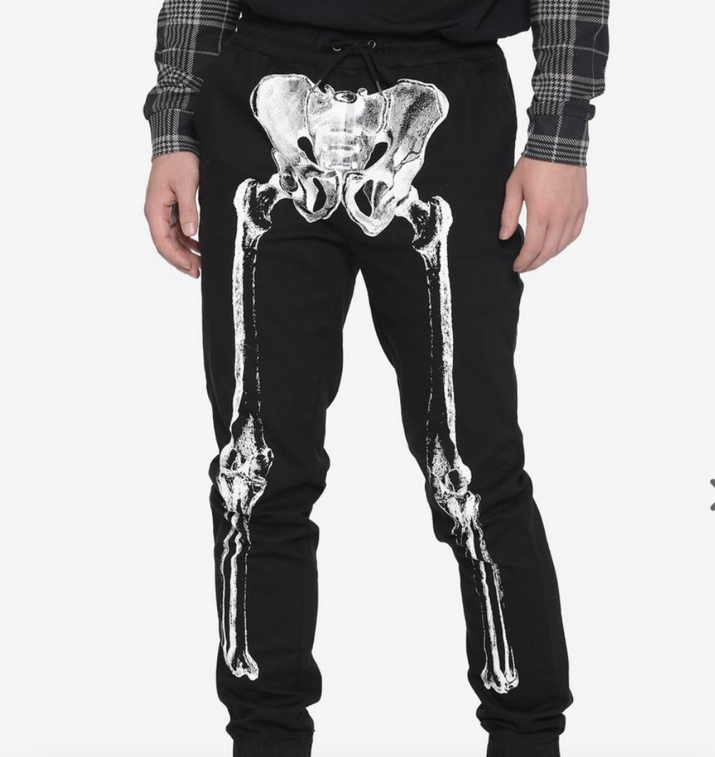 Hot Topic Black Twill Skeleton Jogger Pants - Size Medium - Like New
