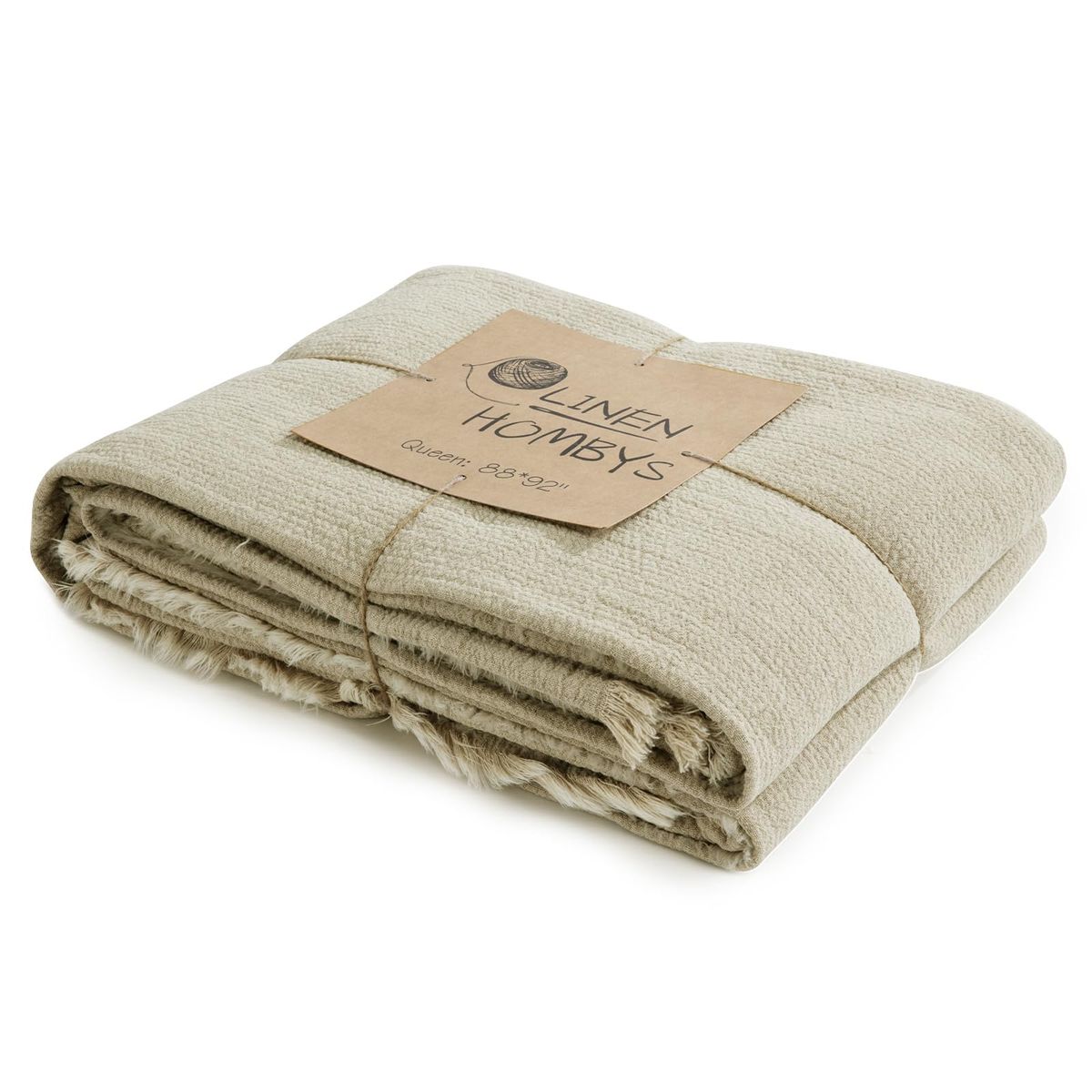 HOMBYS 92"x108" Linen Oversized King Blanket-Soft Linen Reversible Throw Lightweight Blanket in Natural Color Bed Blanket(Flax C
