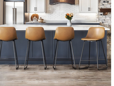 New in Box Set of 4, ..24" Bar Stools Set of 4 with Back, Faux Leather