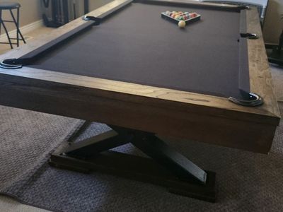 Beautiful, barely used pool table and accessories (balls, sticks, stand, cover, and also ping-pong topper)