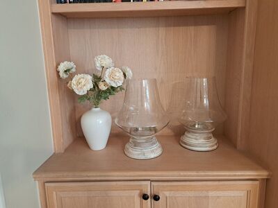 XL Gorgeous Set of 2 Modern Farmhouse Mango Wood Hurricanes/Candle Holders- Never Used, Like New