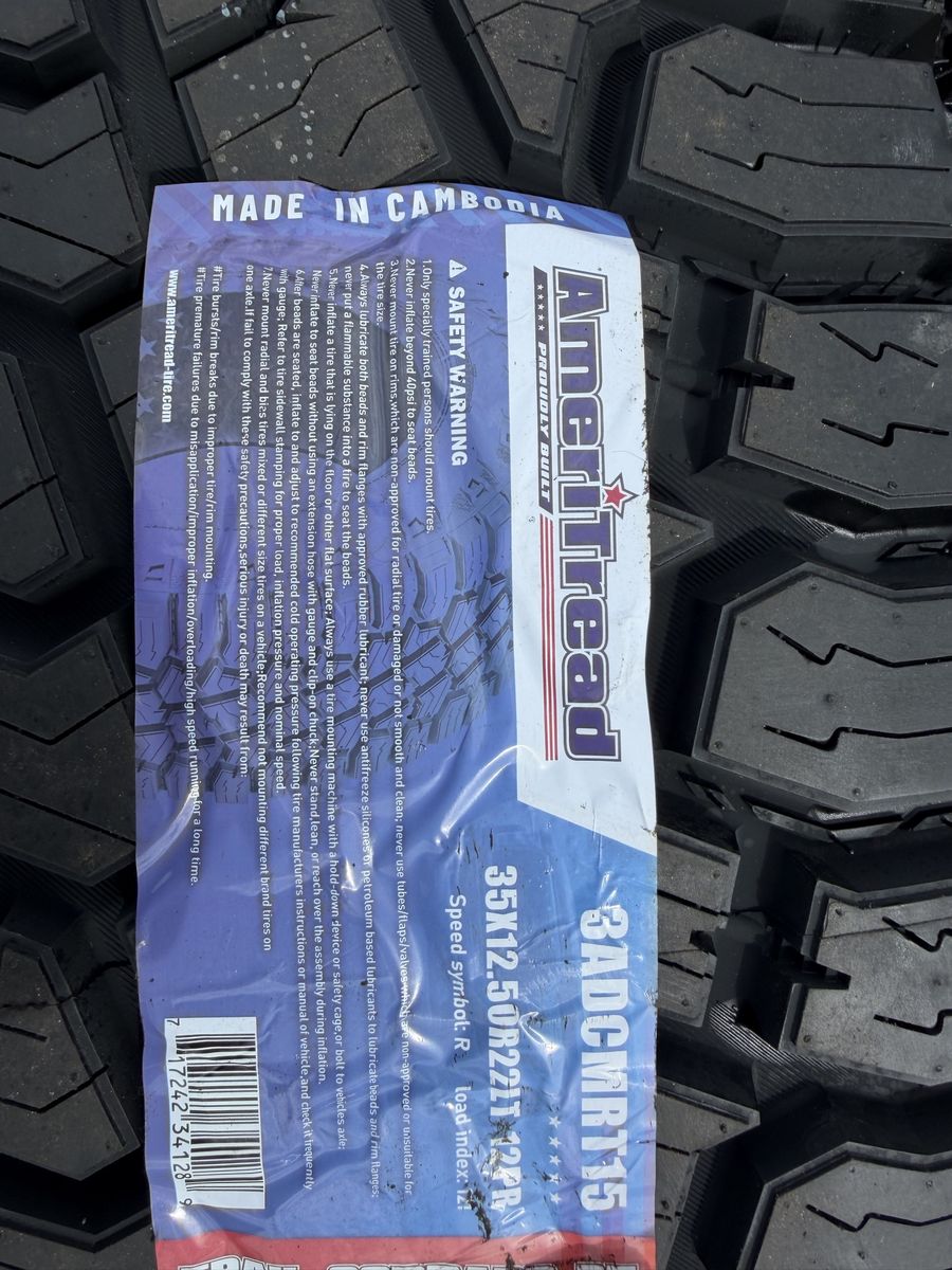 New 35x12.50r22 Ameritread RT Fittipaldi FA18 -44 8x170 Black Milled Ford F250 F350 Superduty F 250 350 8 lug 22x12 wheels tires