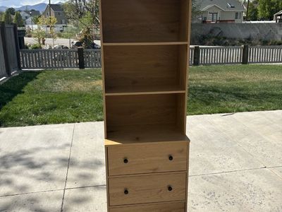 71” Bookshelf with 3 Drawers – Light Oak Storage Shelf