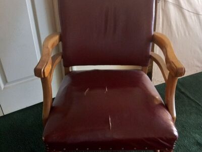 1940's LEATHER/WOOD ARM CHAIR. " PRICE DROP "