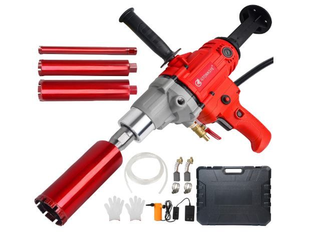 NEW! Diamond Core Drill Machine, Dry/Wet Core, 1-1/4"Threaded Shaft, Wet Bits 1.25" 2.5" 3.25" 4"