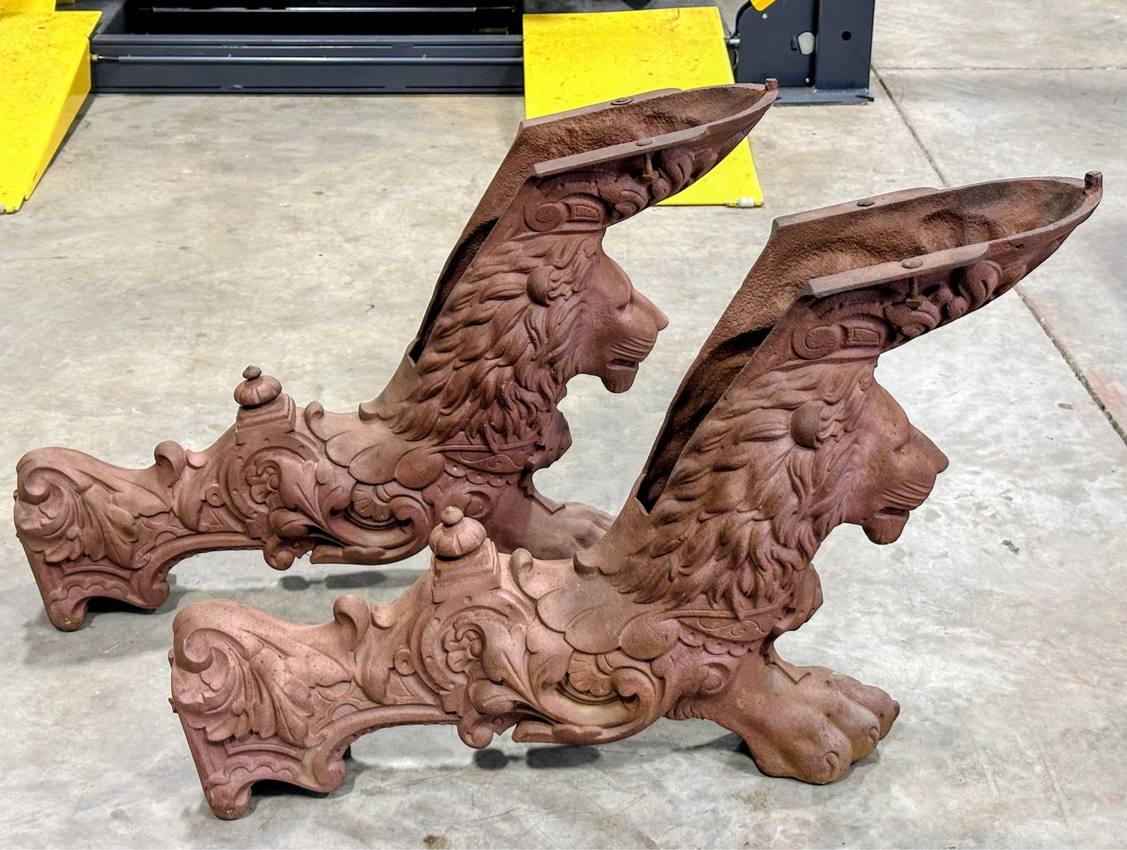 Antique Pair of (8’ table)Brunswick Monarch Cast Iron Lion Head Pool Table Legs