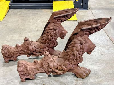 Antique Pair of (8’ table)Brunswick Monarch Cast Iron Lion Head Pool Table Legs