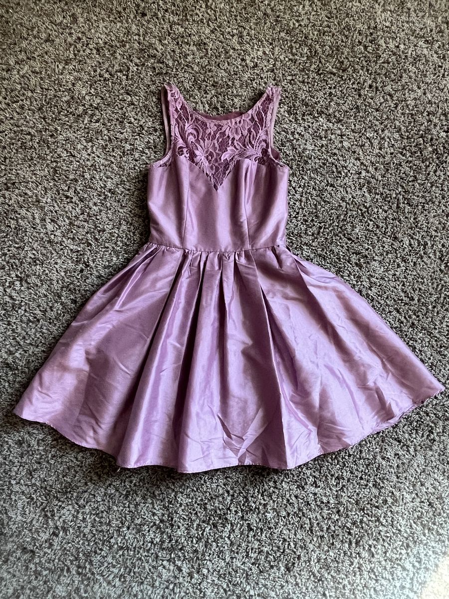 Light Mauve Sleeveless Lace Bodice Fit & Flare Dress - Prom/Cocktail, Size 4, Polyester