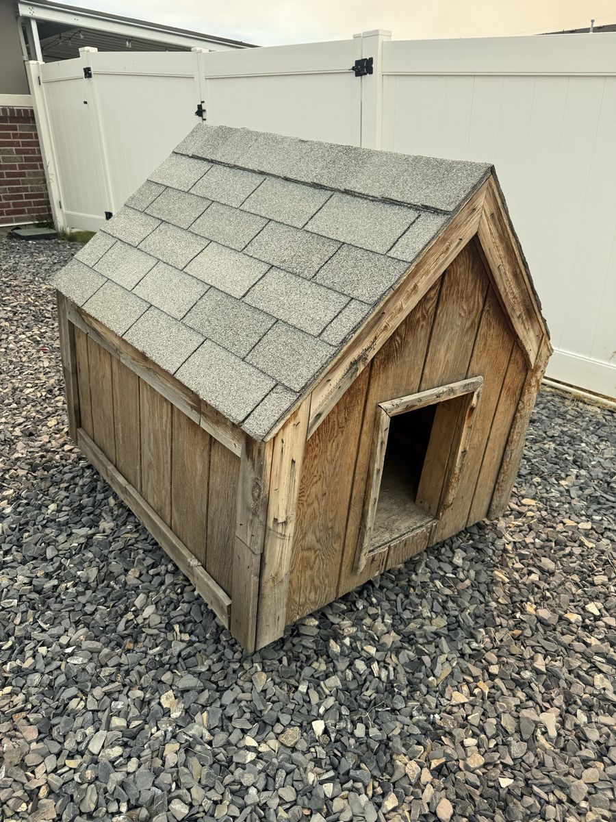 Handmade Wooden Dog House - Pitched Shingle Roof, Durable Outdoor Pet Shelter