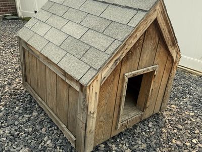 Handmade Wooden Dog House - Pitched Shingle Roof, Durable Outdoor Pet Shelter