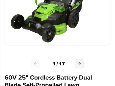 Greenworks 60V 25” Cordless Lawn Mower – 2 Batteries and extra blades