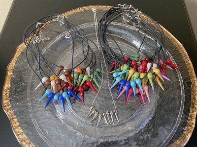 NEW - Adorable Spike Necklaces - Colorful Spikes on Black Chain - Silver Spikes on SP Chain - C PIX