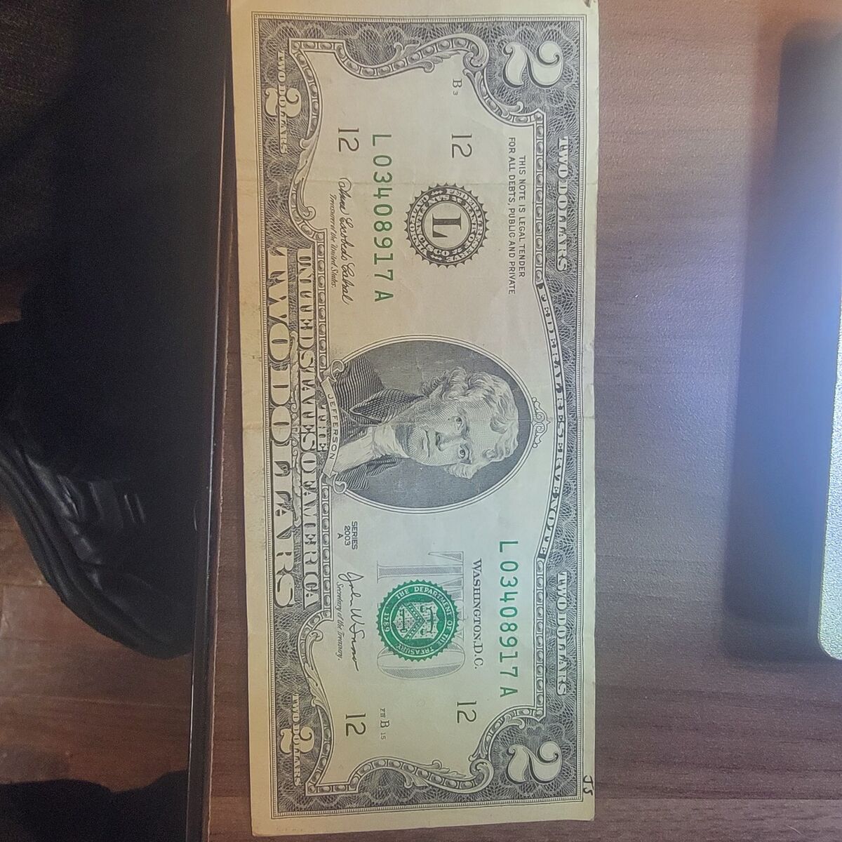 2003 series, a $2 bill.